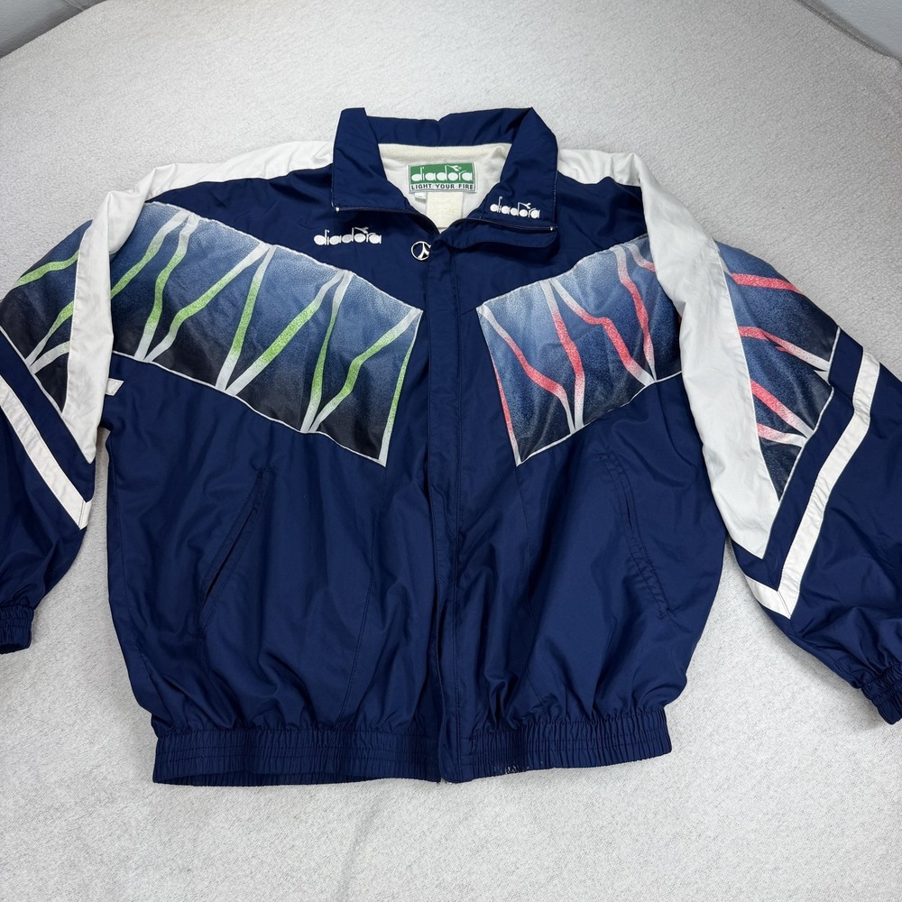 Vintage 90's Diadora Italiana Zip football Sport Track jacket lined blue medium